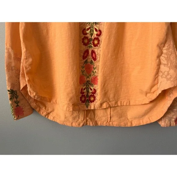 Women's Sundance Light Orange Embroidery Lace Insert Long Sleeve Top Size XLarge - Picture 11 of 12